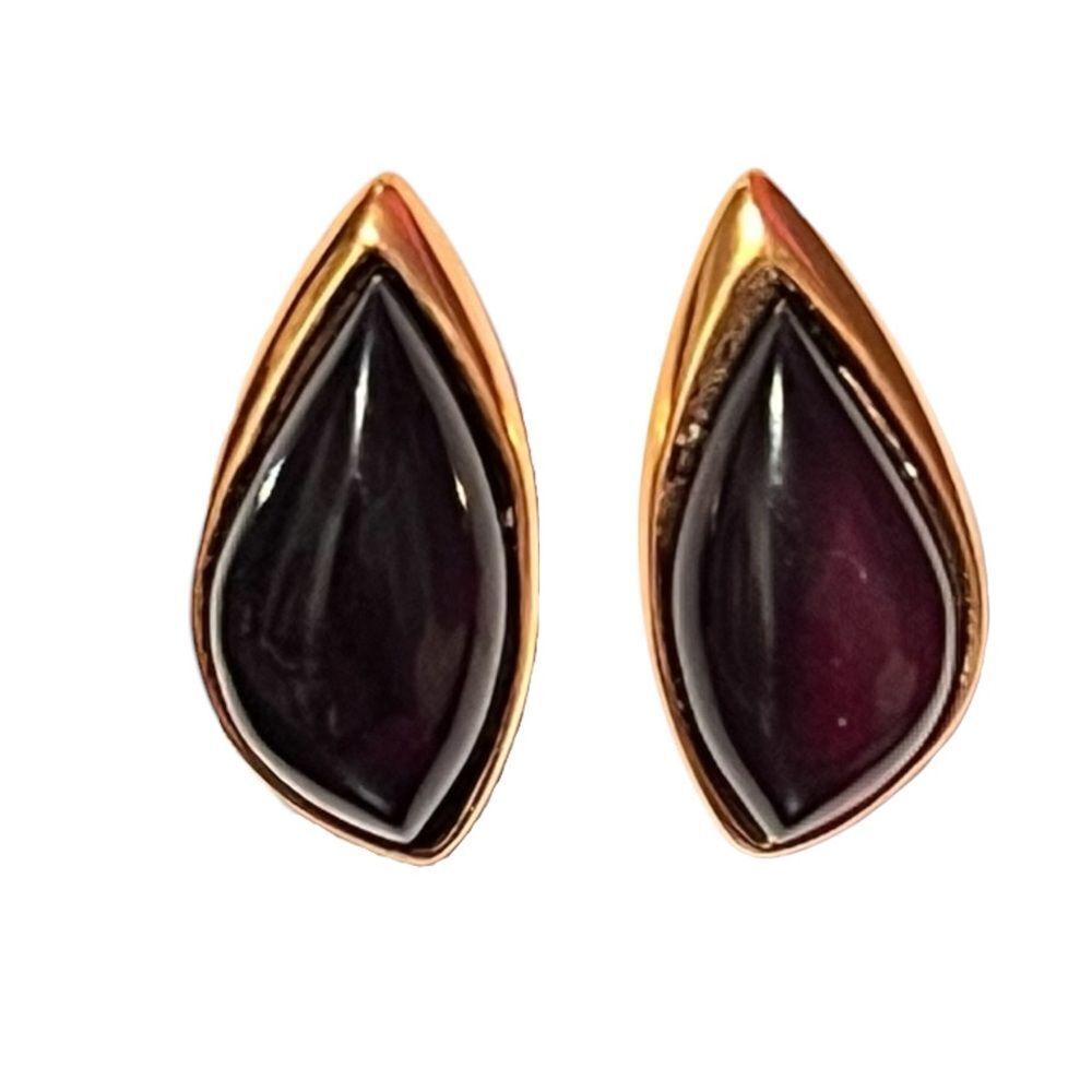 Elegant Gold Over Sterling Silver Cherry Amber Stud Earrings